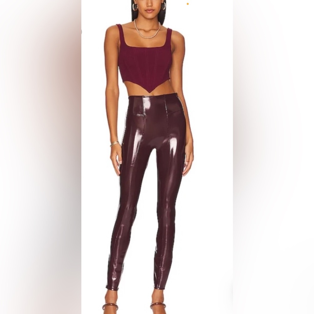 SPANX Women's Faux gloss Patent Leather Leggings 
Size Small in Ruby-Burgundy